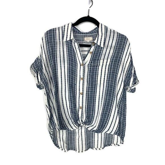 Sandy & Sid Womens Striped Button-Down Short Sleeve Top Size S - Picture 1 of 5